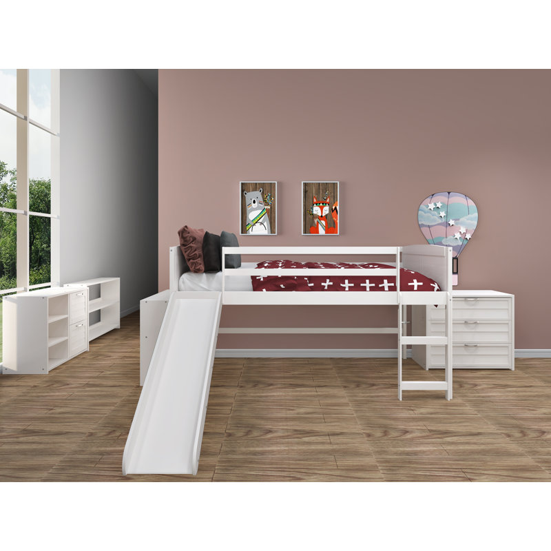 Harriet Bee Christenberry Twin Solid Wood Loft Bed with Bookcase by